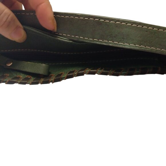 American West Hand Tooled Leather Shoulder Bag Green Vintage Boho Western - Picture 11 of 14